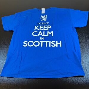 Gildan Scottish T-Shirt Keep Calm Scotland Graphic Tee Blue Mens Extra Large